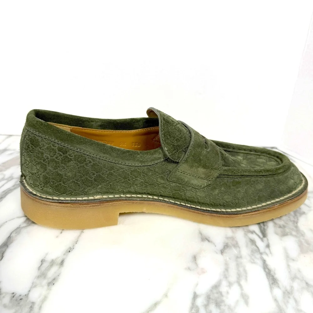Gucci 831289 Mens GG Monogram Suede Crepe Sole Loafers Green 651289 UK 9.5